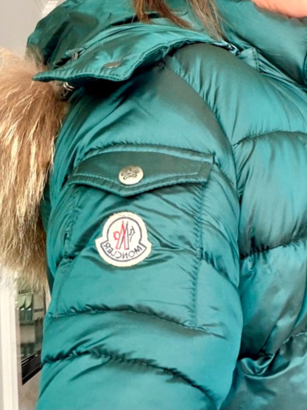 Perfect Vintage Moncler Himalaya Puffer w/ Fur Hood, Forest Green Sz 2-4 US - Picture 6 of 9